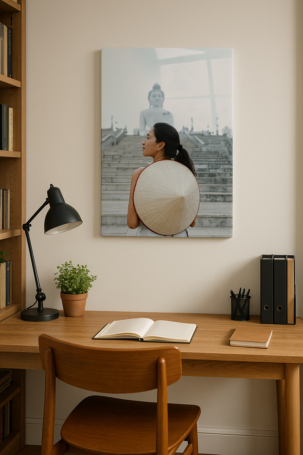 High-quality real glass picture frame with vibrant and long-lasting colors. Stylishly placed on a desk or shelf.