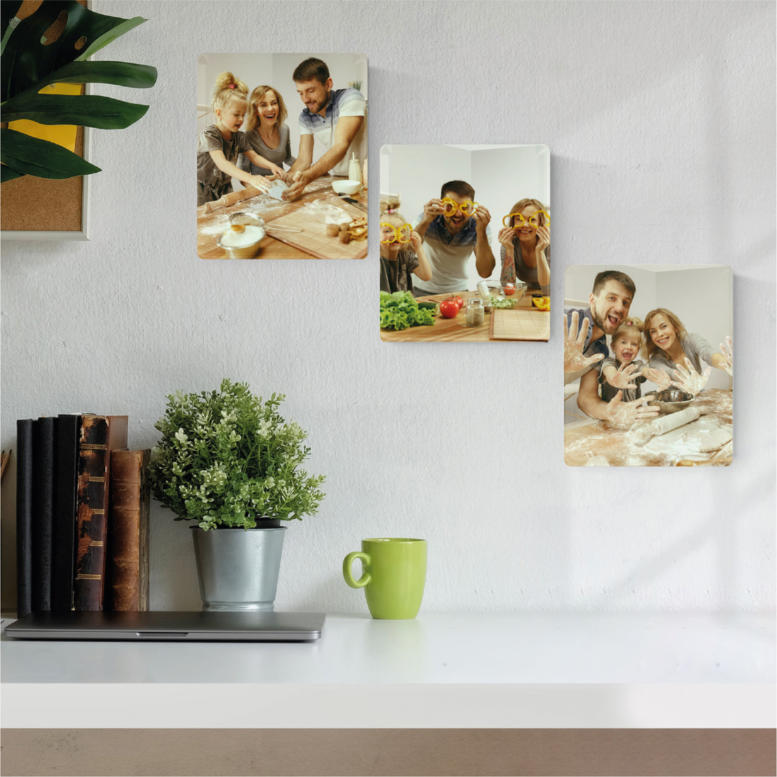 Personalized housewarming glass photo frames displayed in a modern and cozy living space, perfect for celebrating new beginnings