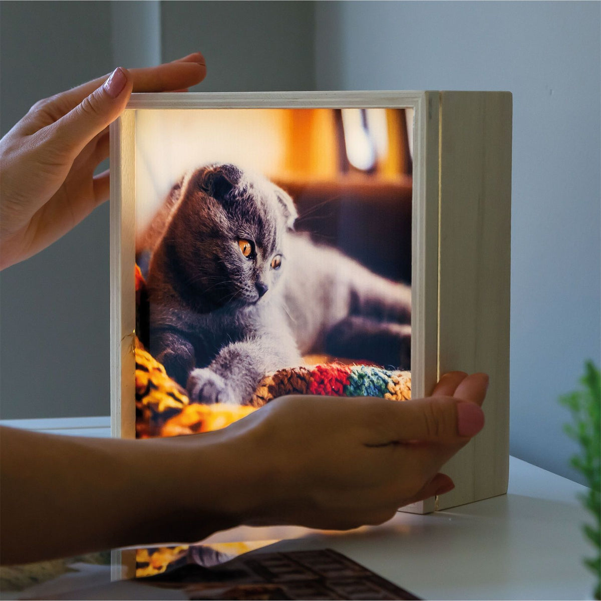 Custom Small Light Boxes Custom Photo Light Box – Personalized LED Wooden Frame with Real Glass